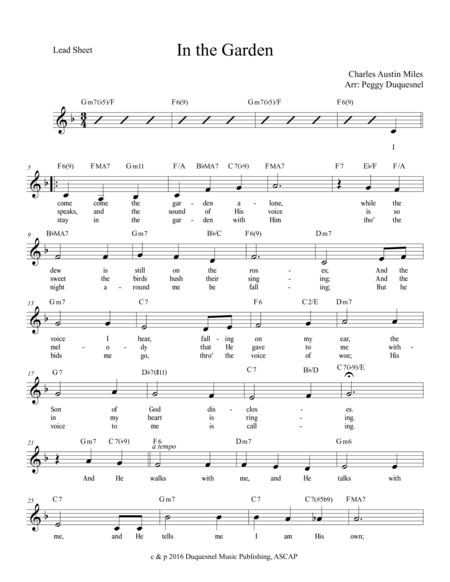 In The Garden Lead Sheet With Lyrics Sheet Music