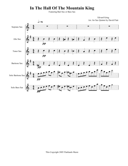 In The Hall Of The Mountain King Bari Sax Or Bass Sax Feature With Satb Accomp Sheet Music