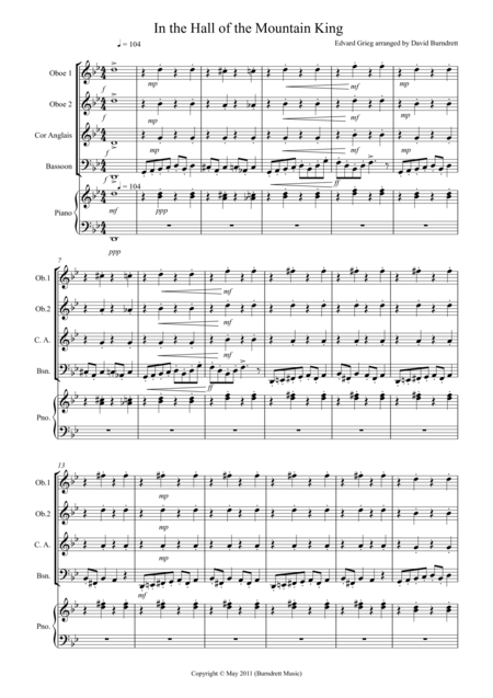 In The Hall Of The Mountain King For Double Reed Quartet Sheet Music