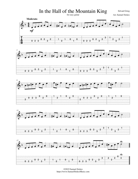 In The Hall Of The Mountain King For Easy Guitar With Tab Sheet Music