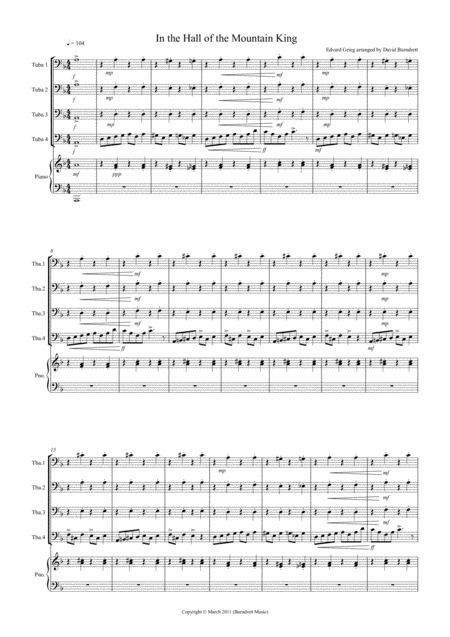 In The Hall Of The Mountain King For Tuba Quartet Sheet Music