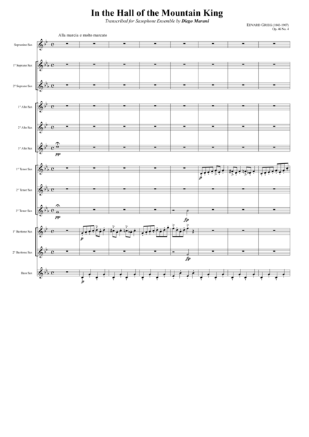 In The Hall Of The Mountain King From Peer Gynt Suite For Saxophone Ensemble Sheet Music