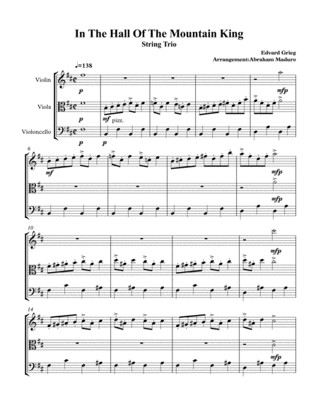 Free Sheet Music In The Hall Of The Mountain King Violin Viola And Cello Trio