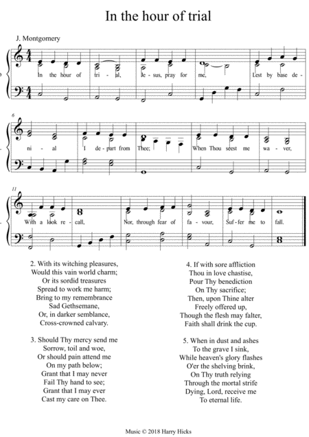 Free Sheet Music In The Hour Of Trial A New Tune To A Wonderful Old Hymn