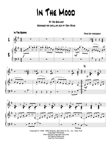 Free Sheet Music In The Mood For Carillon Duet