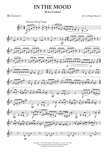 Free Sheet Music In The Mood For Clarinet Quartet