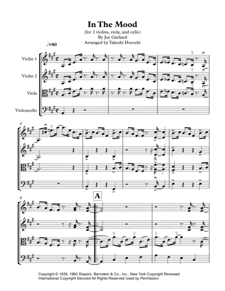 Free Sheet Music In The Mood String Quartet