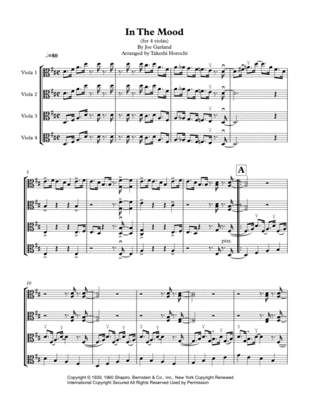 In The Mood Viola Quartet Sheet Music