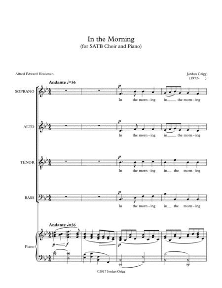 Free Sheet Music In The Morning For Satb Choir And Piano