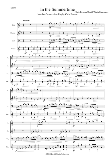 In The Summertime For Flute Clarinet Cello And Guitar Sheet Music