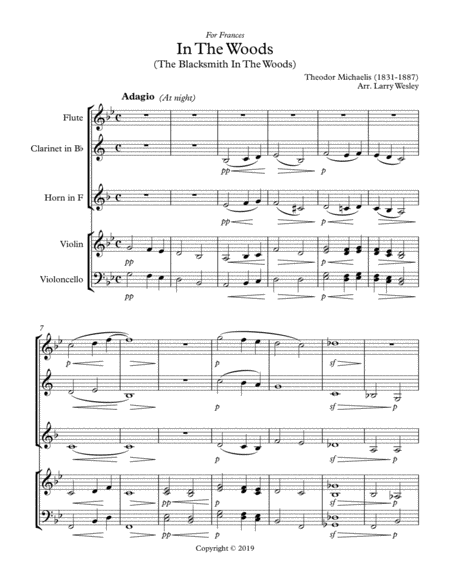Free Sheet Music In The Woods For Mixed Quintet
