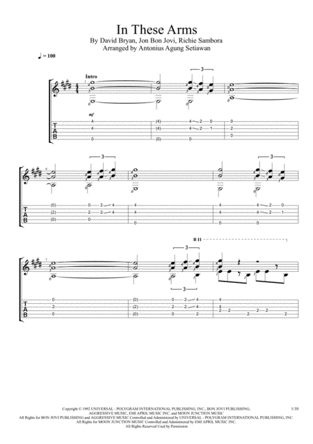 Free Sheet Music In These Arms Fingerstyle Guitar Solo