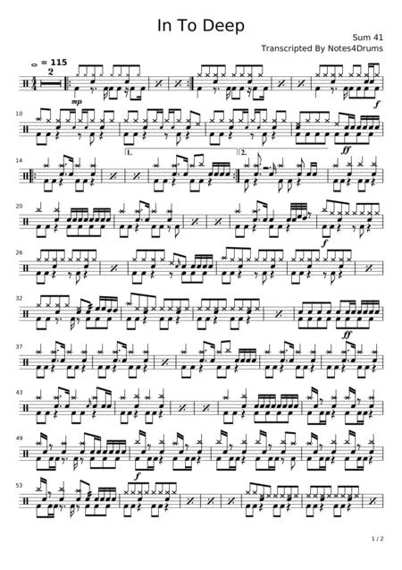 Free Sheet Music In Too Deep By Sum41 Drums Sheetnotes