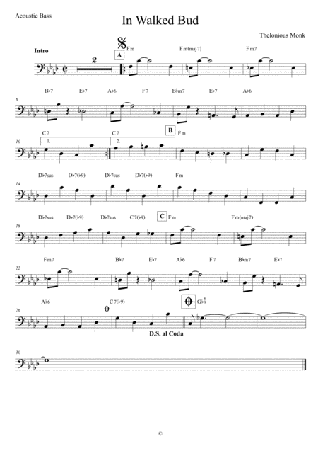 Free Sheet Music In Walked Bud Acoustic Bass