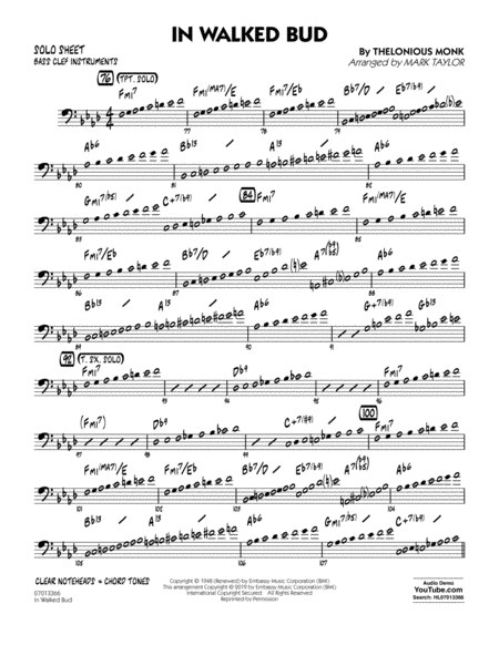 In Walked Bud Arr Mark Taylor Bass Clef Solo Sheet Sheet Music