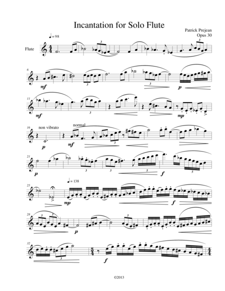 Incantation For Solo Flute Sheet Music