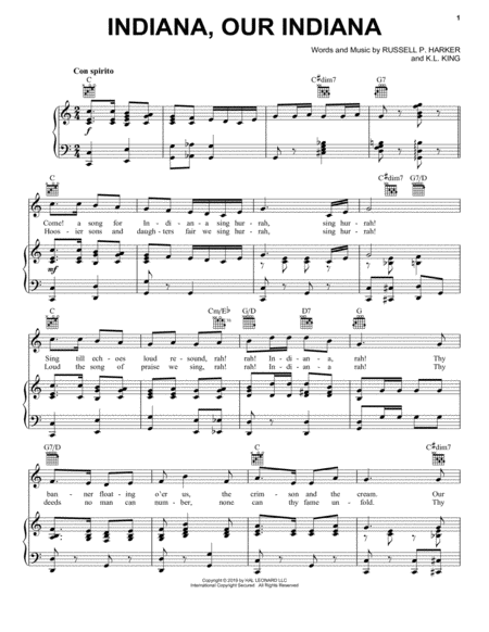 Indiana Our Indiana Sheet Music