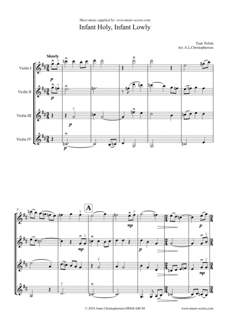 Free Sheet Music Infant Holy Infant Lowly 4 Violins