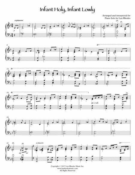 Infant Holy Infant Lowly A Contemporary Piano Solo Sheet Music