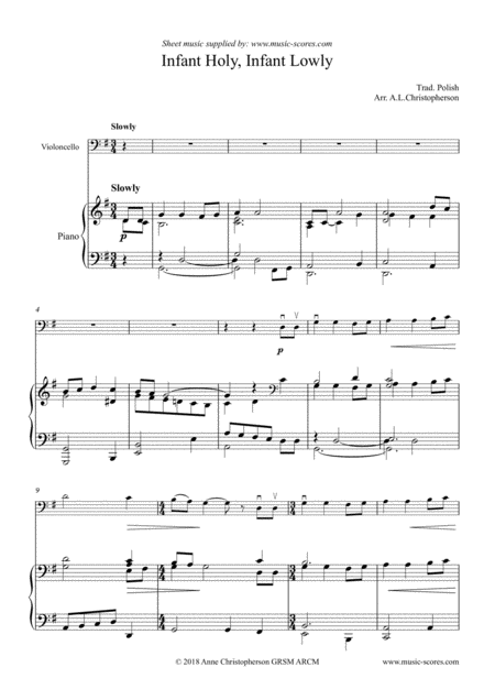 Free Sheet Music Infant Holy Infant Lowly Cello And Piano