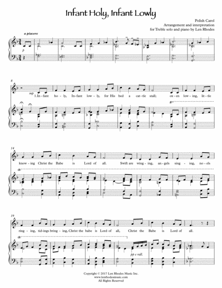 Free Sheet Music Infant Holy Infant Lowly For Treble Soloist And Piano
