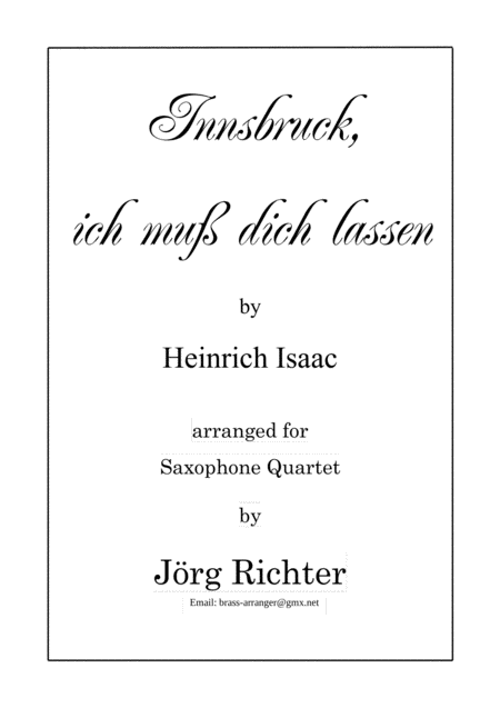 Innsbruck Ich Muss Dich Lassen Fr Saxophon Quartett Sheet Music