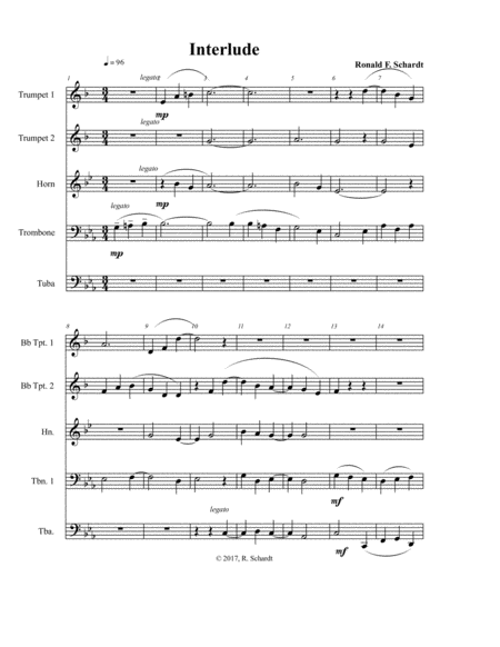 Free Sheet Music Interlude For Brass Quintet