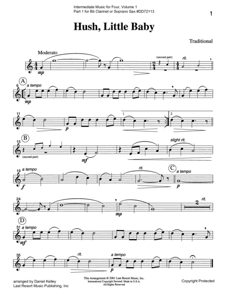 Free Sheet Music Intermediate Music For Four Volume 1 Part 1 For Clarinet Or Soprano Sax In Bb