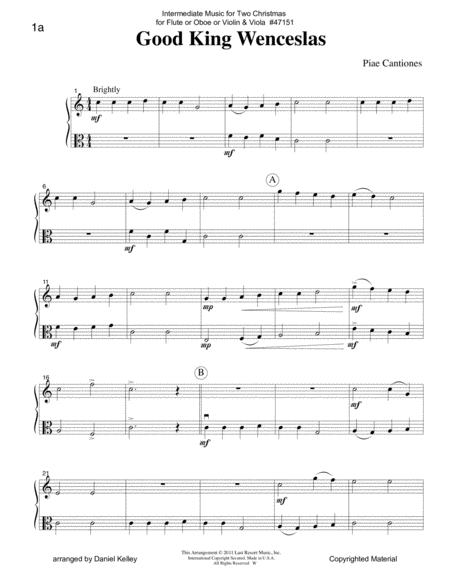 Intermediate Music For Two Christmas For Flute Or Oboe Or Violin Viola Sheet Music