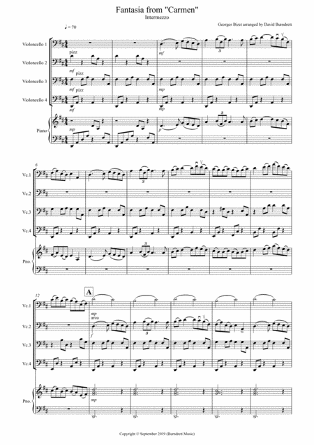 Intermezzo Fantasia From Carmen For Cello Quartet Sheet Music