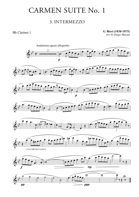 Free Sheet Music Intermezzo From Carmen Suite For Clarinet Quartet