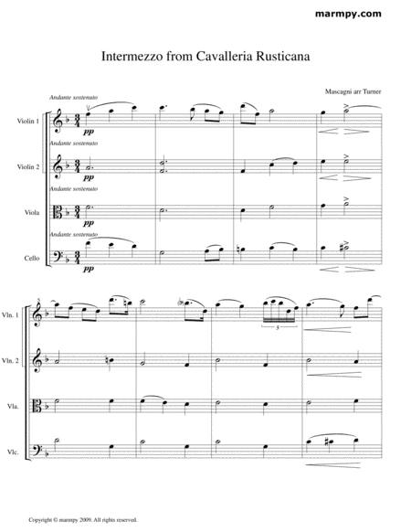 Free Sheet Music Intermezzo From Cavalleria Rusticana Arranged For String Quartet