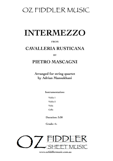 Free Sheet Music Intermezzo From Cavalleria Rusticana By Pietro Mascagni