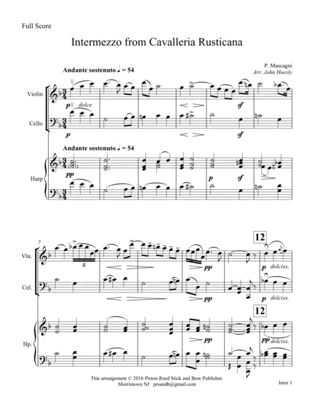 Intermezzo From Cavalleria Rusticana Chamber Ensemble Sheet Music