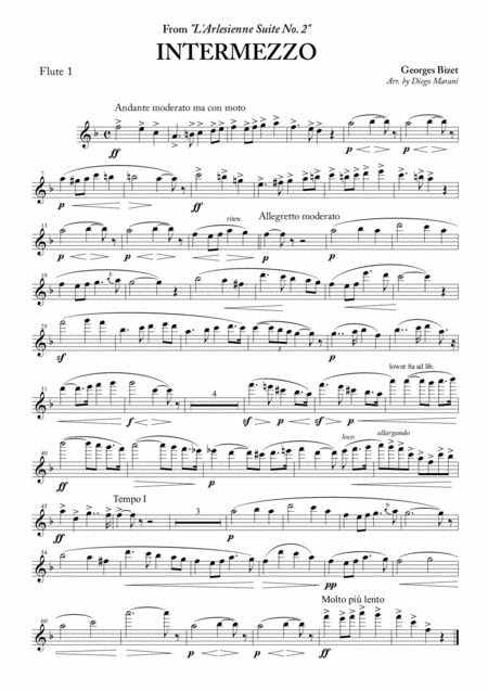 Intermezzo From L Arlesienne Suite No 2 For Flute Quartet Sheet Music