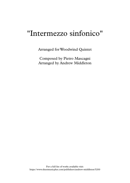 Intermezzo Sinfonico From Cavalleria Rusticana Arranged For Woodwind Quintet Sheet Music