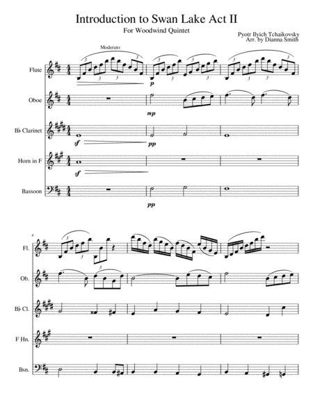 Free Sheet Music Introduction To Act Ii From Swan Lake Woodwind Quintet