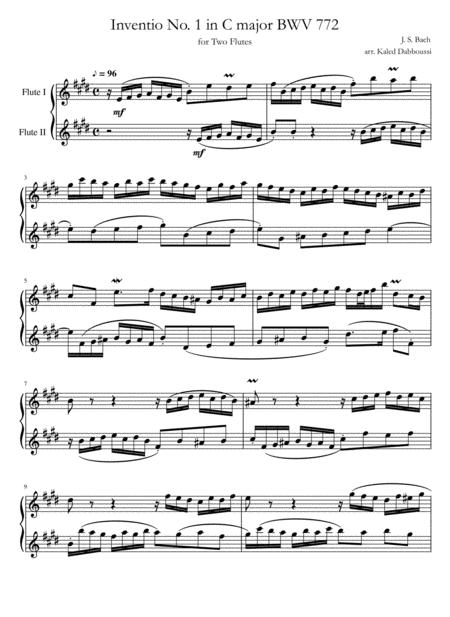 Inventio No 1 In C Major Bwv 772 For Two Flutes Sheet Music