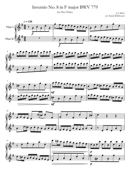 Free Sheet Music Inventio No 8 In F Major Bwv 779 For Two Flutes