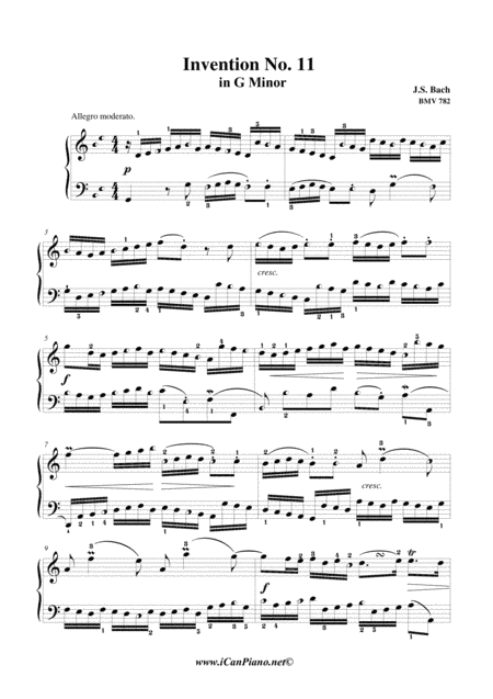 Invention 11 In Gm Bwv 782 Js Bach Icanpiano Style Sheet Music