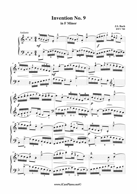 Invention 9 In Fm Bwv 780 Js Bach Icanpiano Style Sheet Music