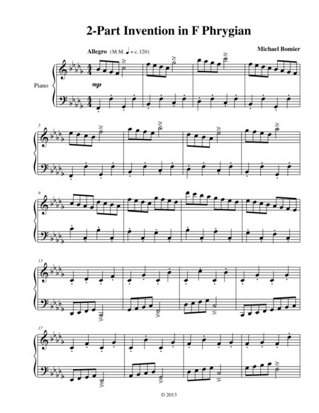 Invention In F Phrygian From 9 Modal Inventions Sheet Music