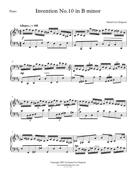 Free Sheet Music Invention No 10 In B Minor