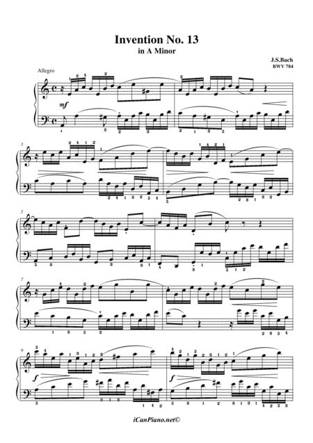 Invention No 13 In A Minor Bwv 784 Js Bach Sheet Music