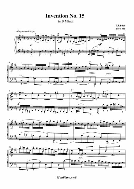 Invention No 15 In B Minor Bwv 786 Js Bach Sheet Music