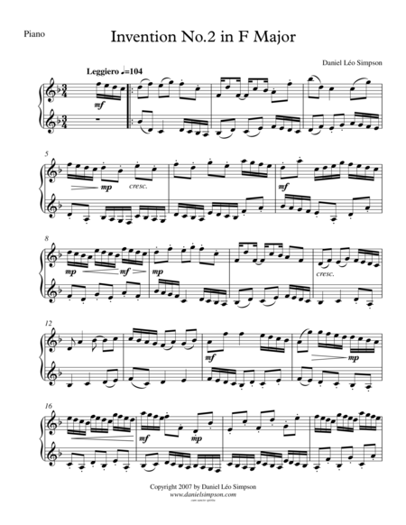 Invention No 2 In F Major Sheet Music