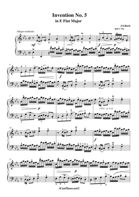 Invention No 5 In Eb Major Bwv 776 Js Bach Sheet Music