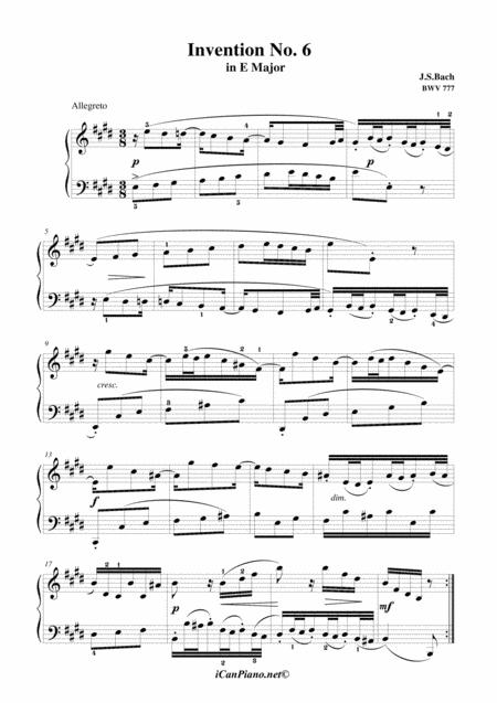 Free Sheet Music Invention No 6 In E Major Bwv 777 Js Bach