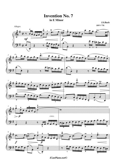 Invention No 7 In E Minor Bwv 778 Js Bach Sheet Music