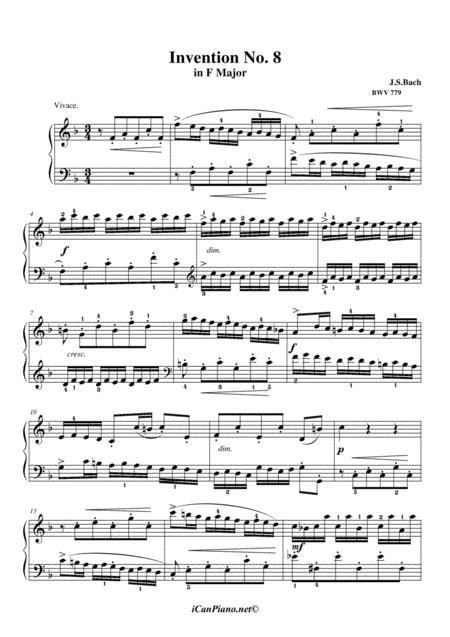 Free Sheet Music Invention No 8 In F Major Bwv 779 Js Bach
